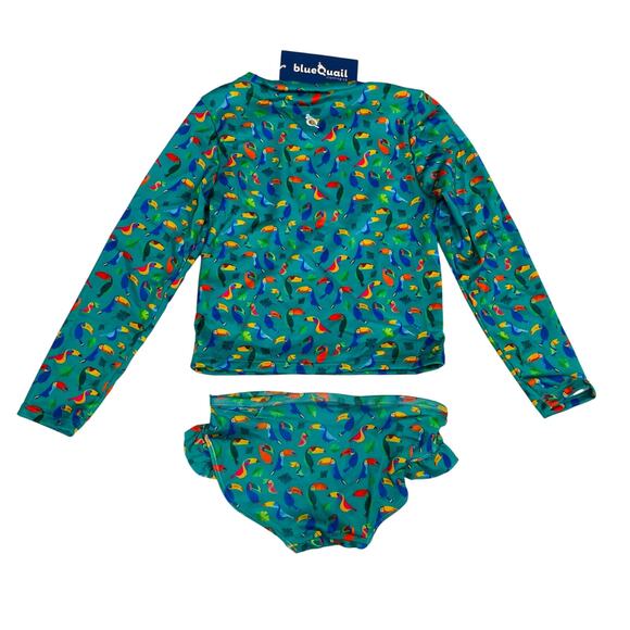 NWT Blue Quail Size 2T Toucan Girl's Rashguard 2-Piece Swimsuit - Picture 2 of 5
